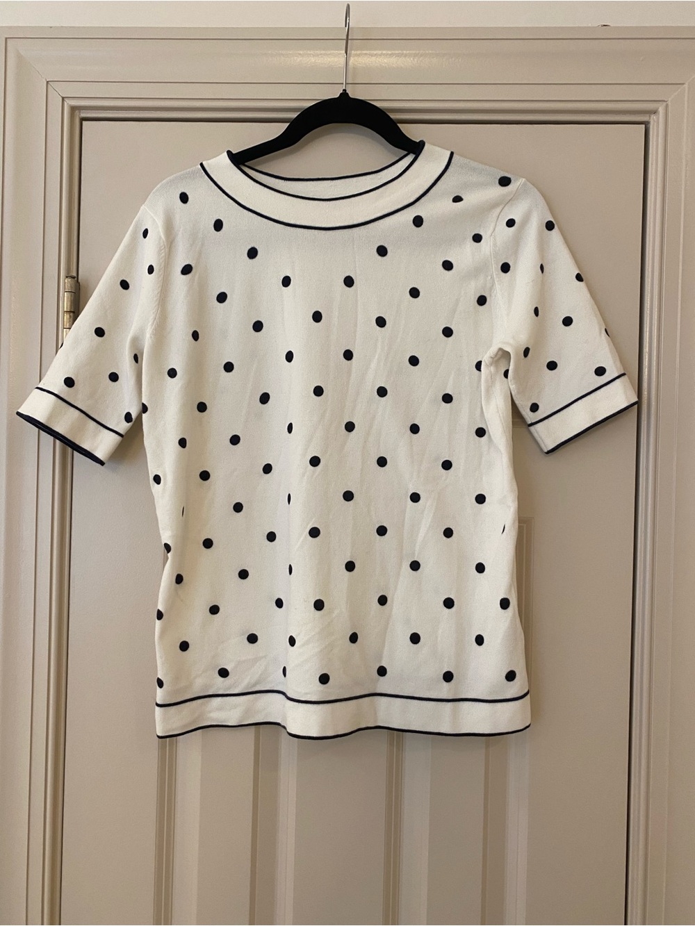 Boden Small Cotton Blend White Short-Sleeve Polka Dot Knit Top